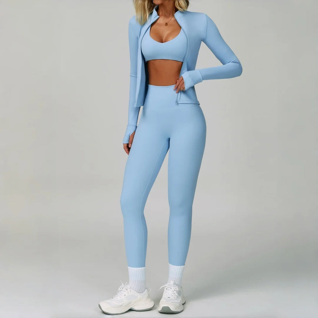 3PCS Women's Yoga Set Peach Hip Sports Jacket Shorts Fitness Set Tight Sports Bra Pants Set Workout Gym Leggings Sports Yoga Set