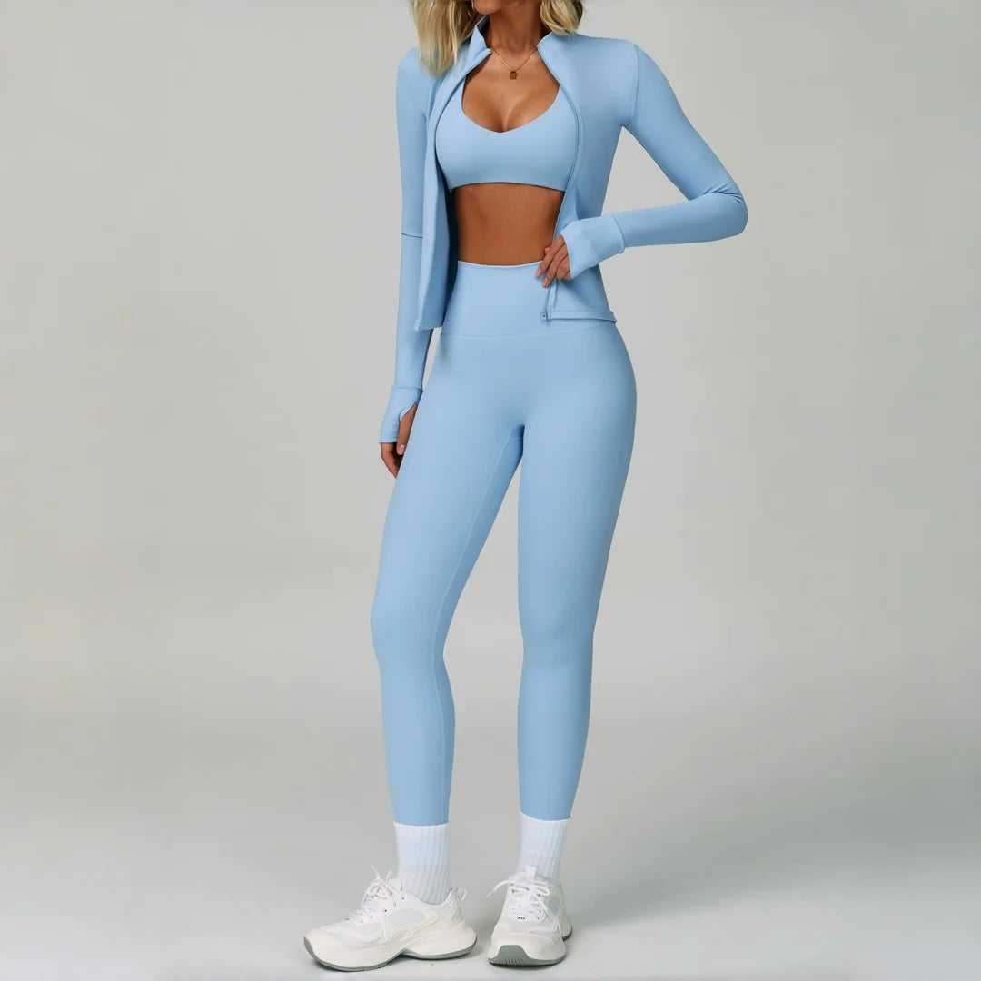 3PCS Women's Yoga Set Peach Hip Sports Jacket Shorts Fitness Set Tight Sports Bra Pants Set Workout Gym Leggings Sports Yoga Set