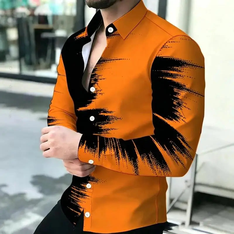 Men Long Sleeve Button Down Shirt Vintage Art Pattern Print Casual Daily Festival Outfit For