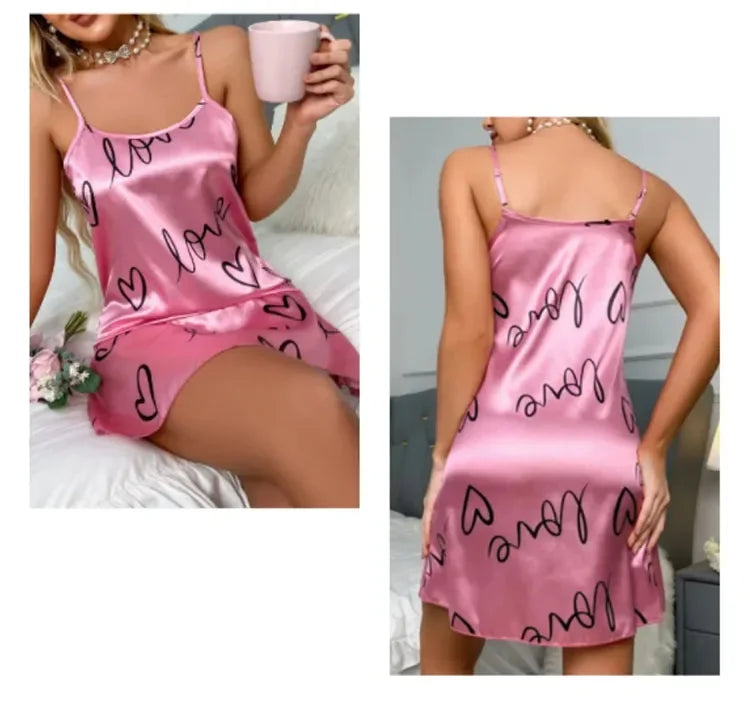 Sleepwear Women's Sexy Lingerie Heart Print Nightdress Scoop Neck Criss Cross Back Sleepdress Nightgowns Pajamas Nighties
