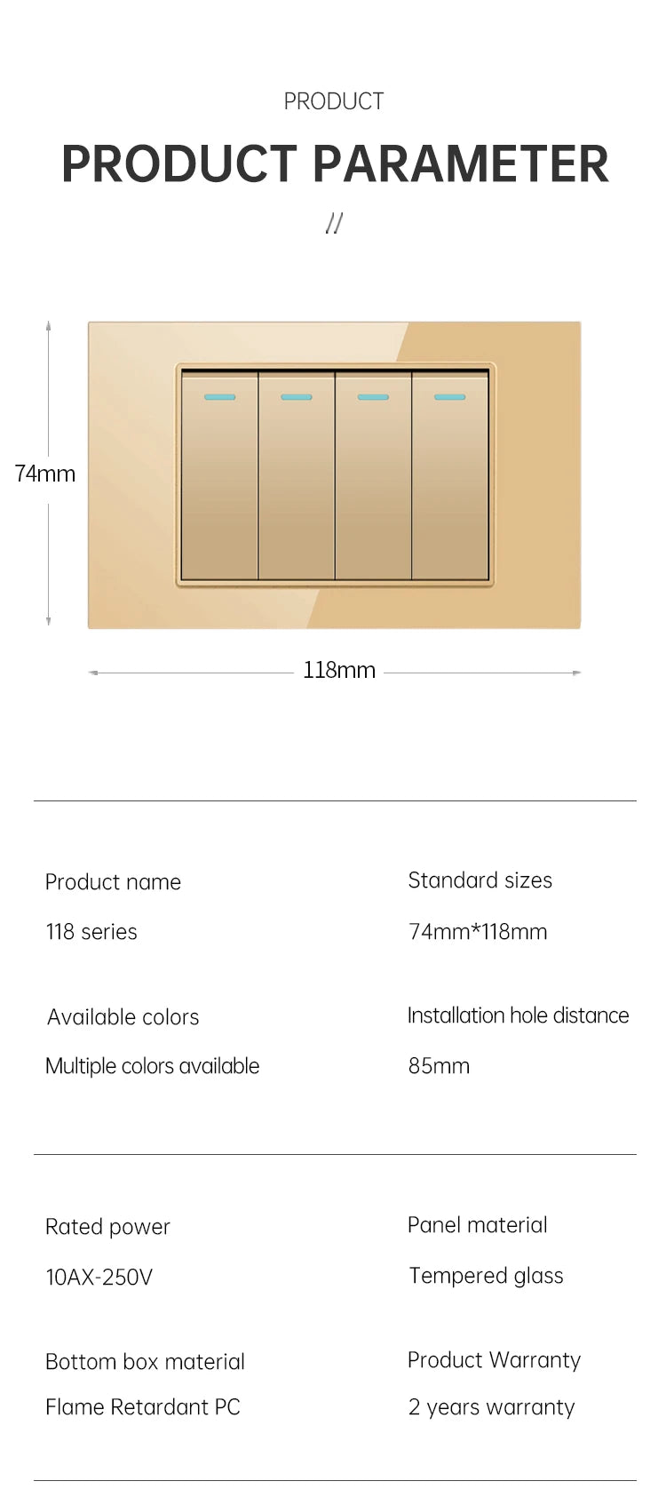 PSSRISE AU EU Brazil Italy US Standard 1/2/3/4/5/6 Gang 2 Way Wall light switch Tempered glass Panel Switch 118*74mm AC110-250V