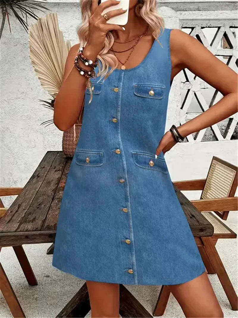 Women's Dress 26 Summer Stylish Vacation Daily Holiday Loose Fit Floral Sleeveless Crew Neck 3D Print Mock Pocket Dress Top