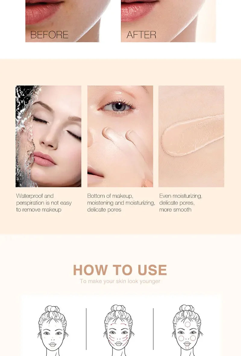 Full Coverage Liquid Foundation – Matte/Dewy Squeeze Tube, Waterproof Long-Lasting Concealer Base for Xmas & Winter