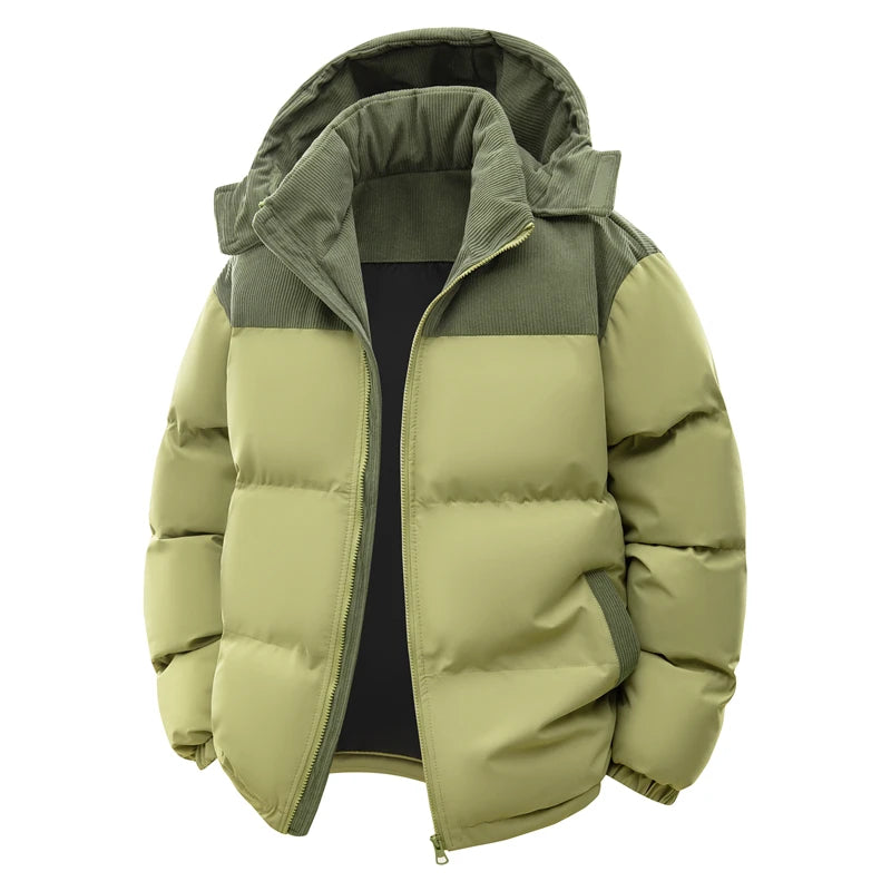 2026 Autumn/Winter New Style Detachable Hooded Down Jacket for Men Plaid Denim Patched Hooded Down Coat for Men US/European size