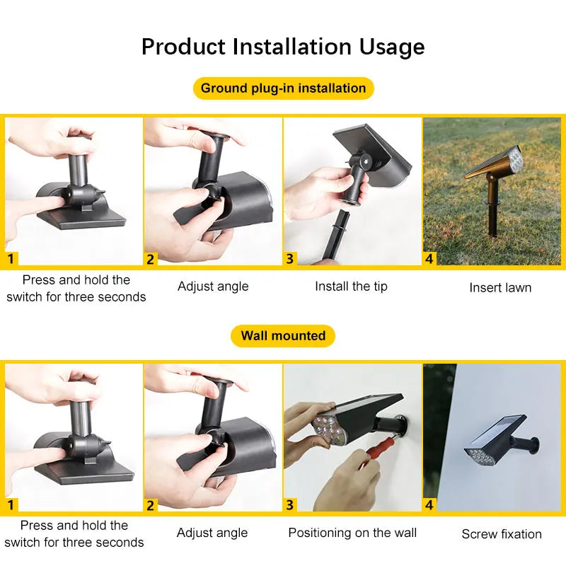 Solar Spotlights with Ground/Wall Mount, Auto ON/OFF LED Landscape Lighting for Garden Lawn Trees