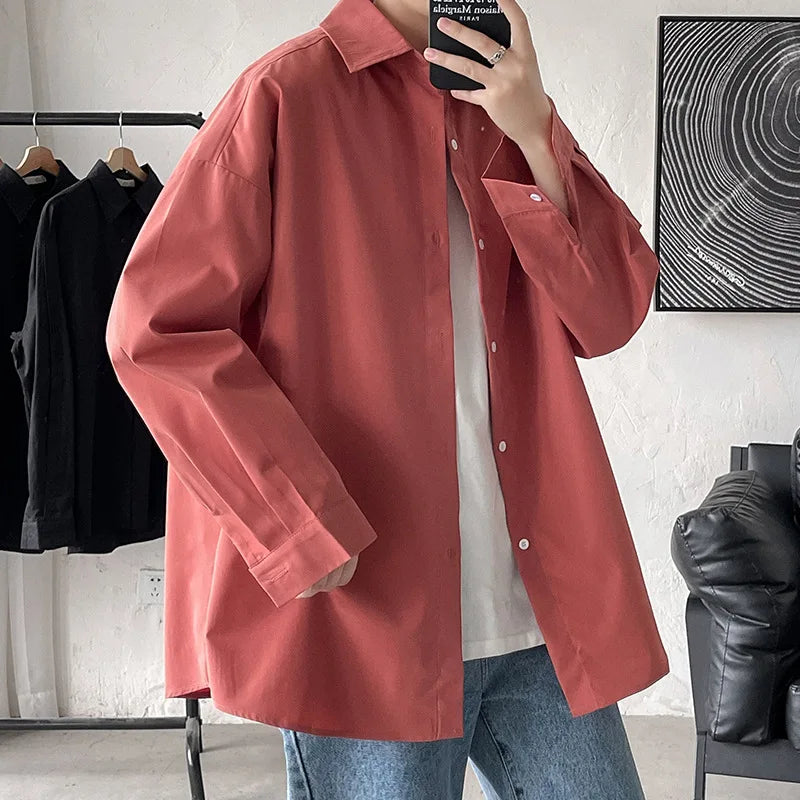 2025 Men Oversize Shirts Spring Long Sleeve Preppy Shirt Unisex Woman Casual Street Fashion Blouses Streetwear Men Clothing