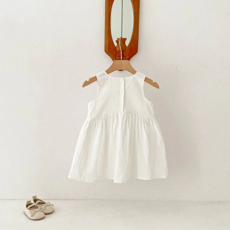 2025 Kids Clothes Summer Solid Dress Baby Girls Cotton Clothes Sleeveless Floral Dresses Children'S Vestidos Casual Clothing