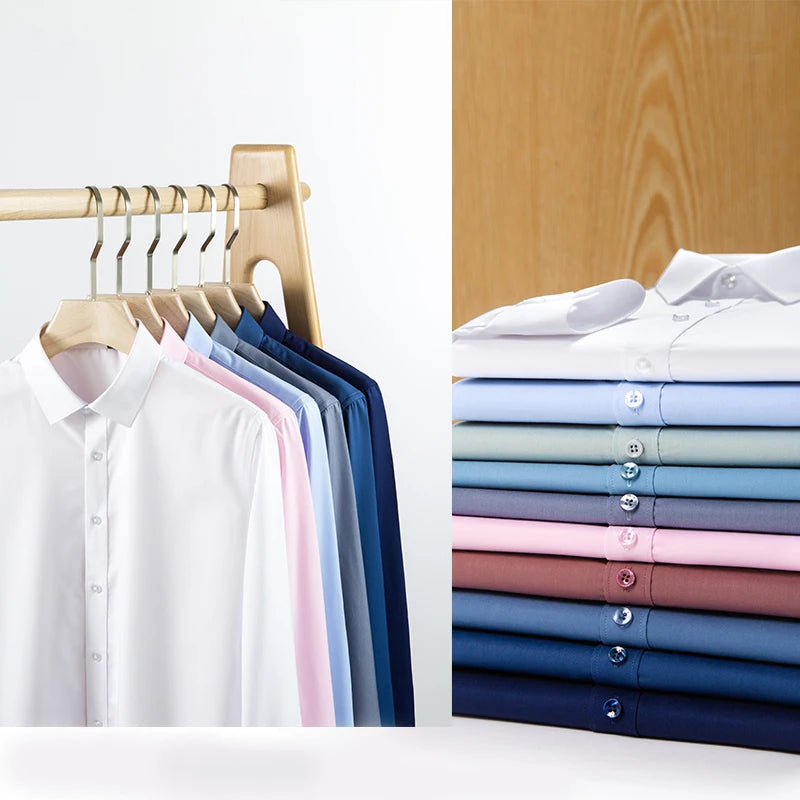 Bamboo Fiber Men's Shirt Long Sleeve Anti-Wrinkle Dress Shirts For Men Slim Fit Camisa Social Business Formal White Office Shirt