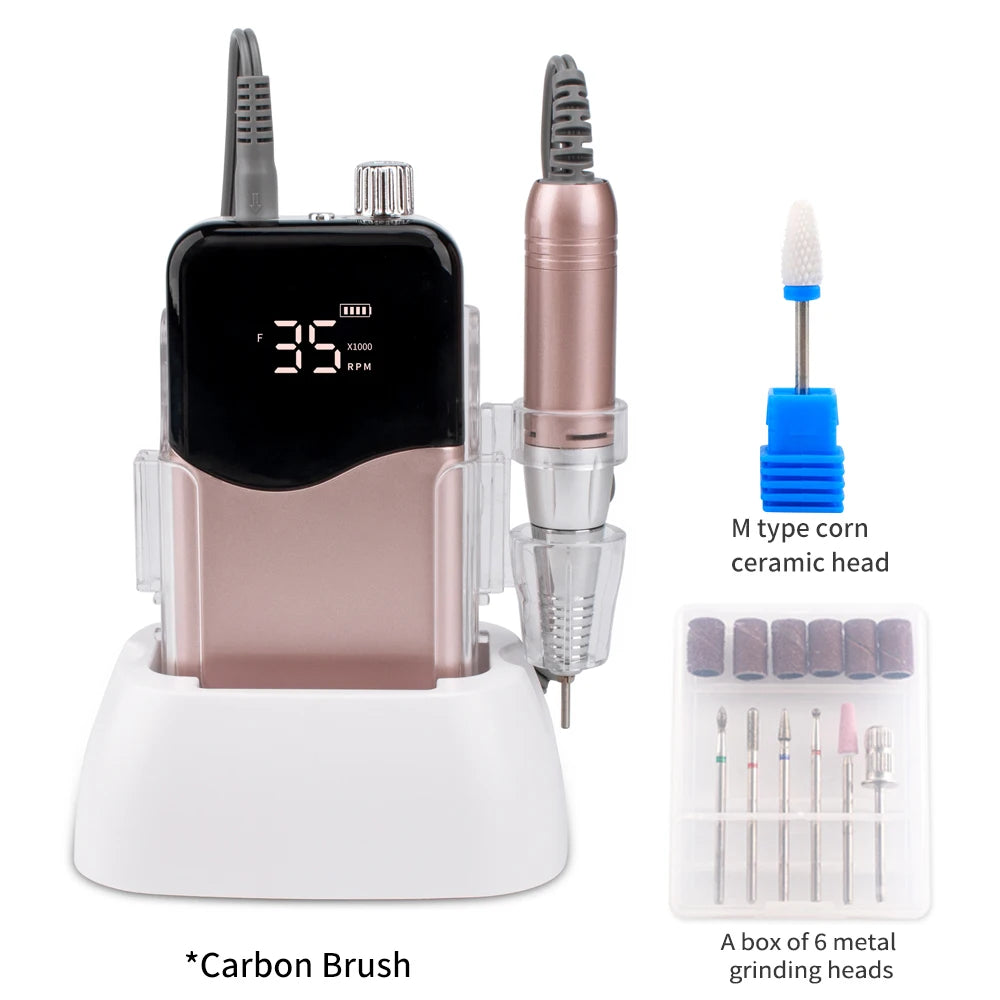 Professional Manicure Electric Nail Drill Machine 35000RPM Cordless Nail File Rechargeable Nail Polishing Grinder For Nails