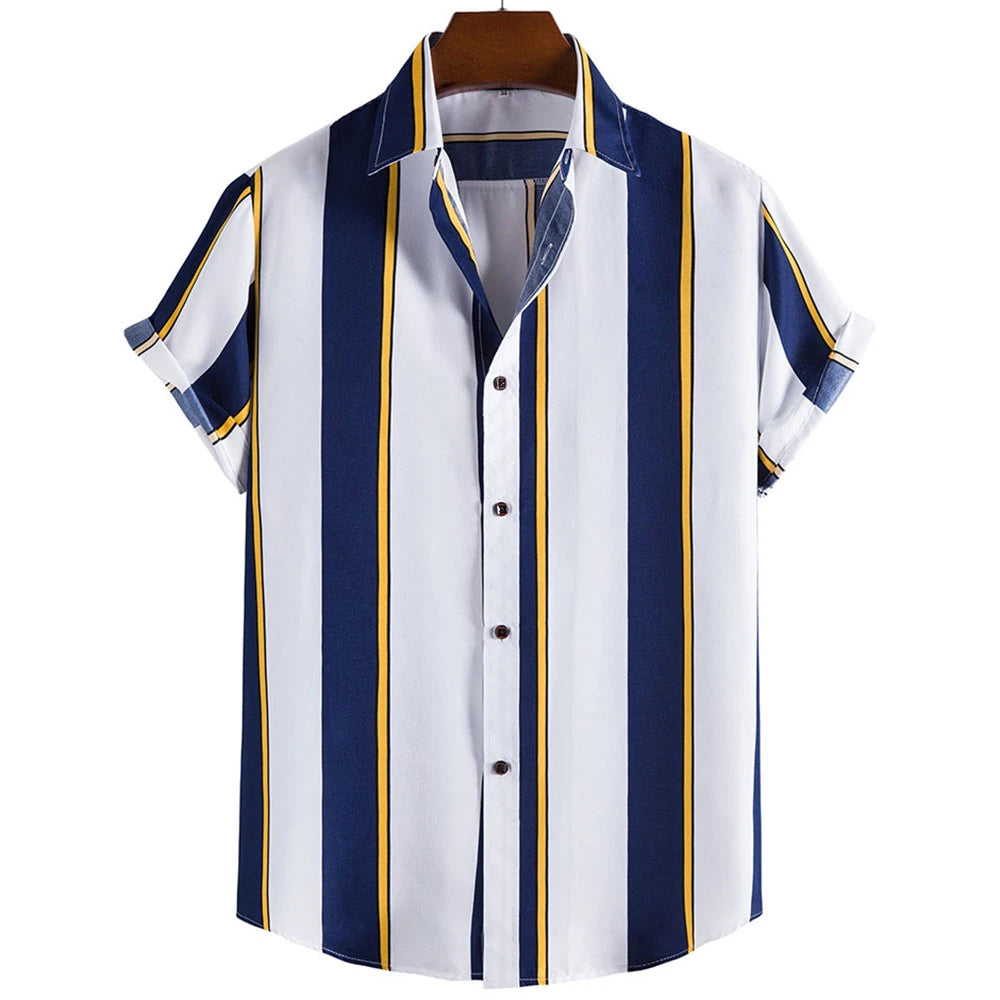 Summer Fashion Striped 3D Print Men's Shirts Basic Graphicsbutton Short Sleeve Lapel Streetwear Hawaiian Blouse Shirts for Men
