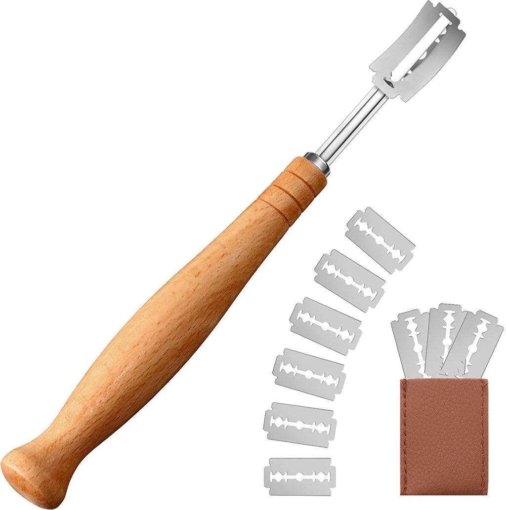 1-5P Bread Cutter French Bread Blades Kitchen Gadgets Normal Wood Handle Baking Accessory European Style Curved Arch Toast Knife