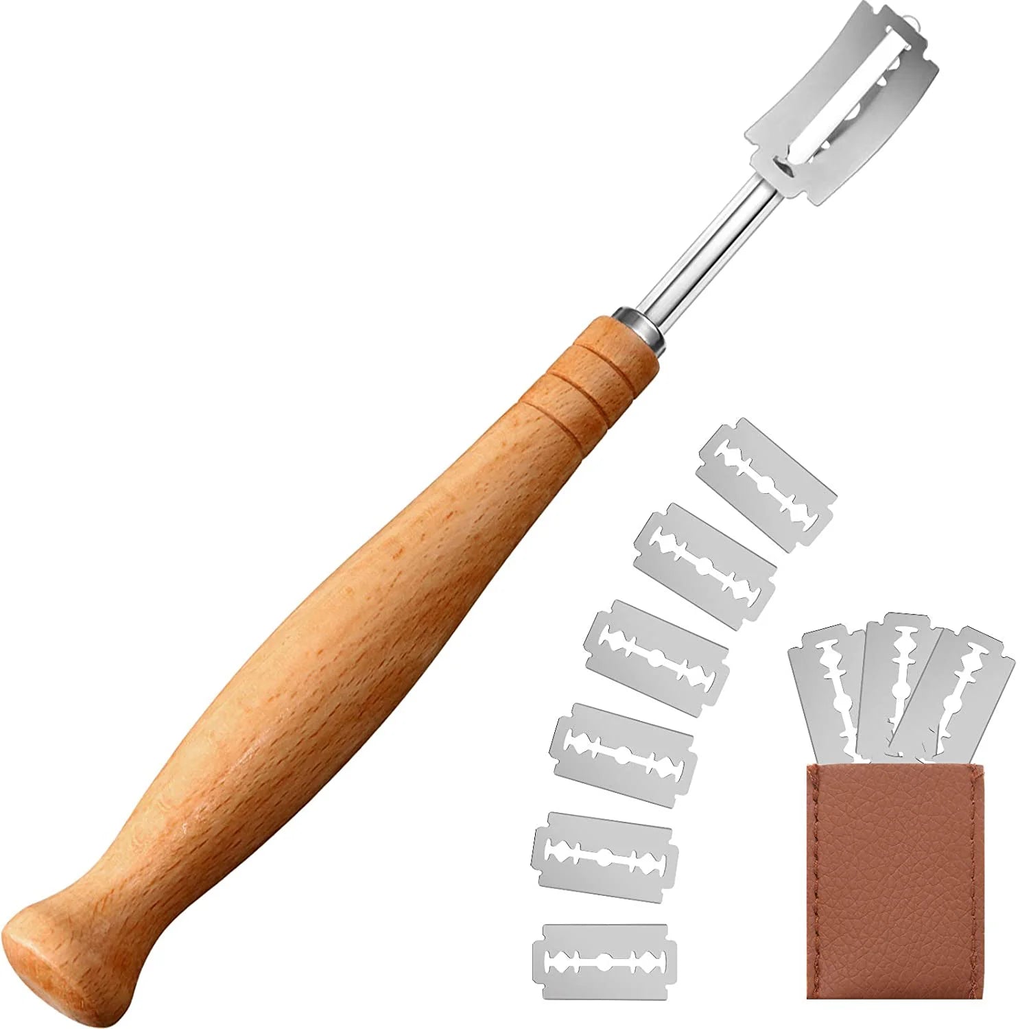 1-5P Bread Cutter French Bread Blades Kitchen Gadgets Normal Wood Handle Baking Accessory European Style Curved Arch Toast Knife