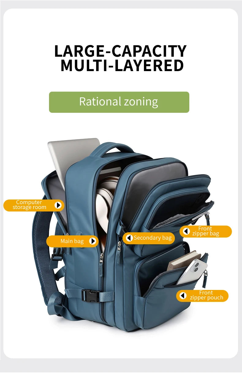 Large Travel Backpack for Women Men Cabin Bag Multifunctional Airplane Waterproof Backpack with USB Charging Anti-Theft Backpack
