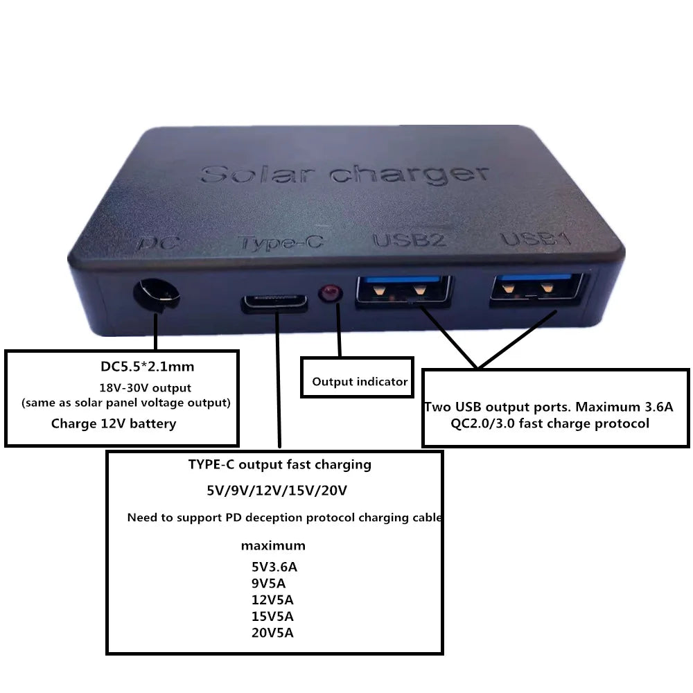 DIY Solar Controller  5V 9V 12V TYPE-C USB-1/USB-2Output Port Voltage Stabilizer Solar Panel Regulator