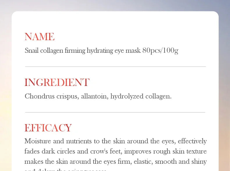 80pcs BIOAQUA Snail Crystal Collagen Eye Mask Anti Dark Circles Eyes Bags Anti-Wrinkles Moisturizing Anti-Aging Eye Patches