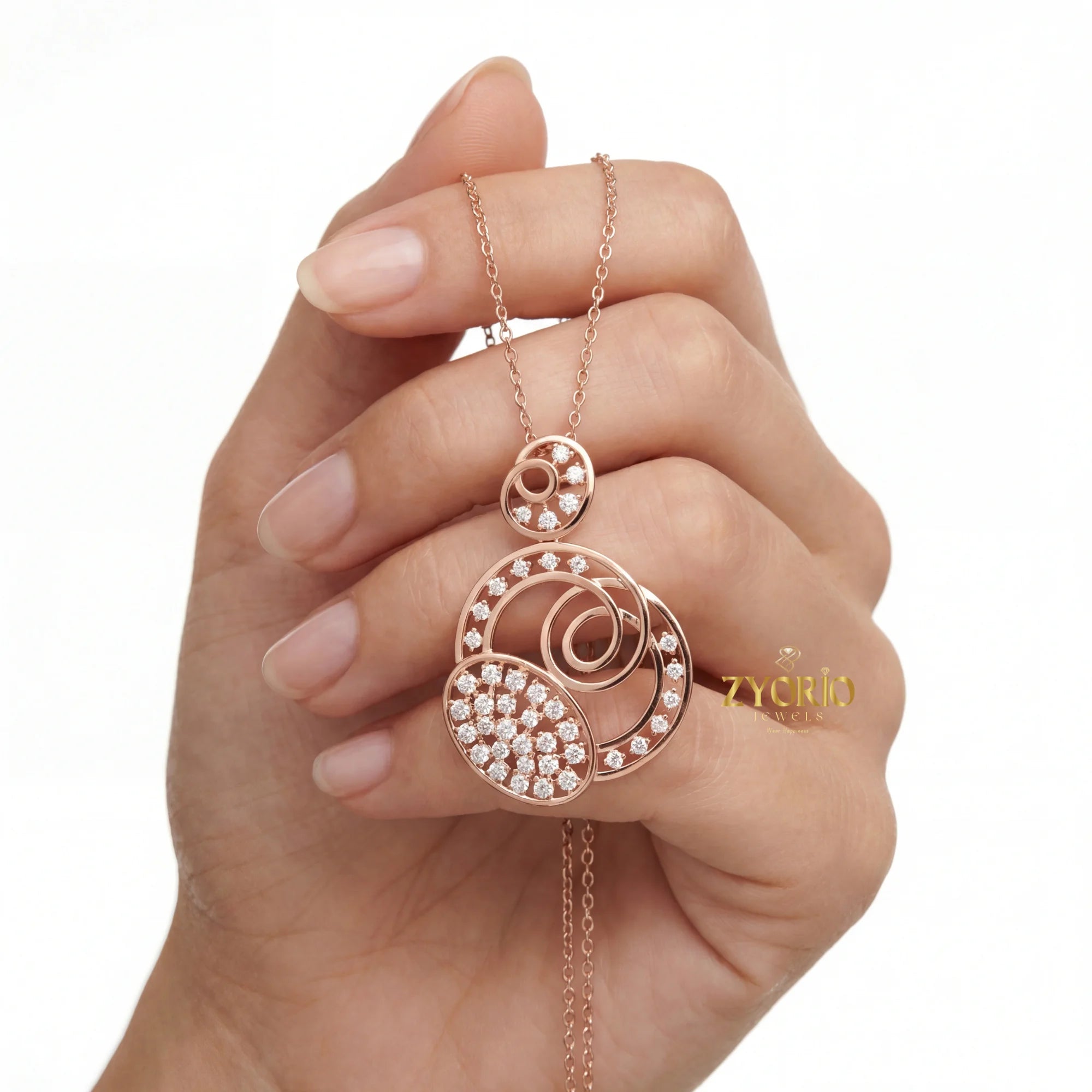 Modern Luxury Women's Triple Circle Diamond Pendant in Gold with Sparkling Diamonds for Wedding Anniversary & Party