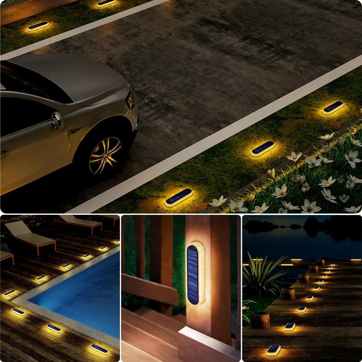 5 Years Lifespan 4 Pack Solar Deck Lights IP68 Waterproof Auto On/Off 5-Ton Anti-Pressure LED Step Lights for Garden Yard Solar Path Lighting
