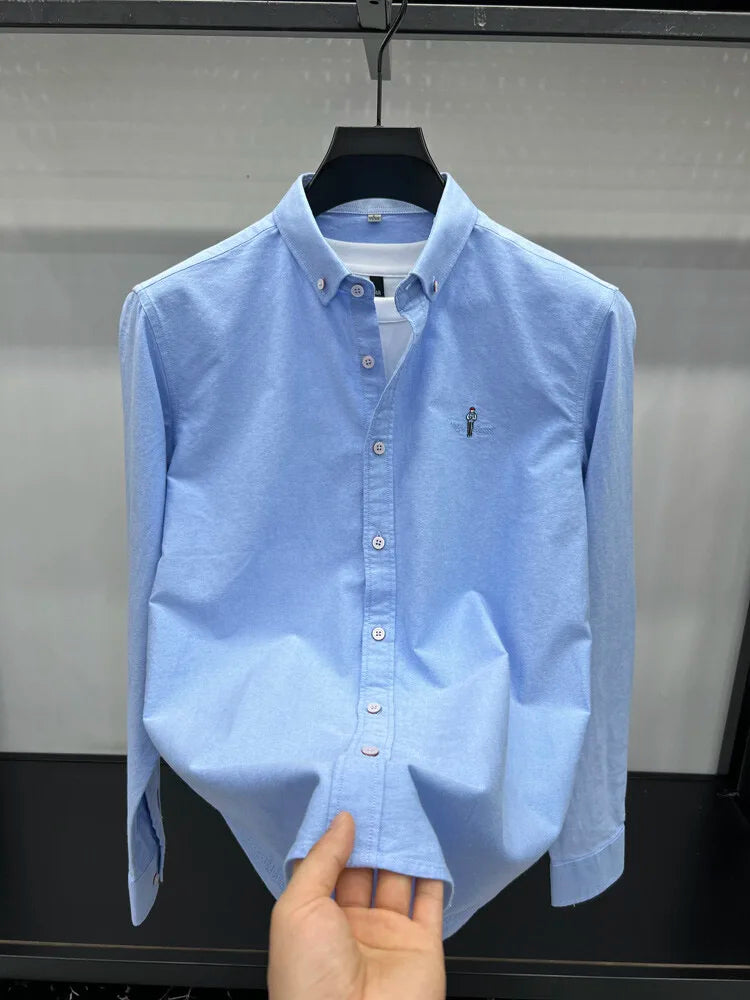 Luxury brand golf embroidered men's long sleeved shirt made 100% pure cotton comfortable and casual 2024 autumn new men's top