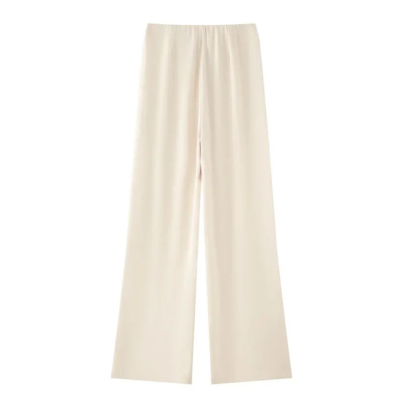 MUJER Women's Pants Sets off Shoulder Crop Top Woman Satin High Waist Pants Sets for Women 2 Pieces Summer Outfit Woman Trousers