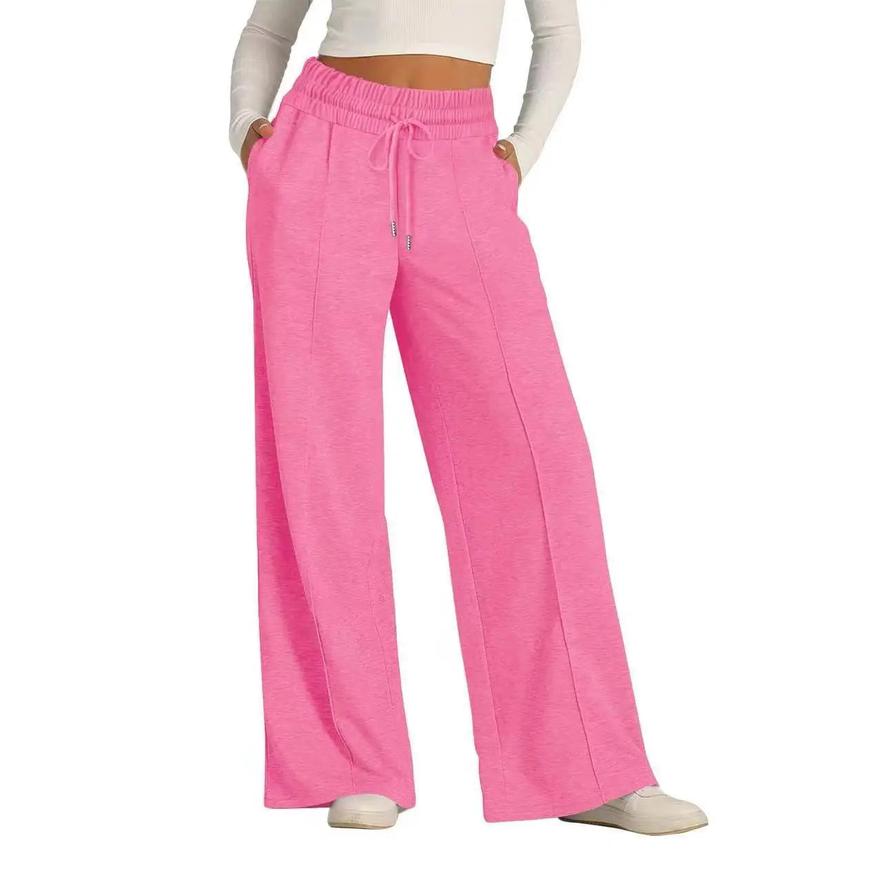Womens Wide Leg Sweatpants High Waisted Baggy Flared Pants Drawstring Athletic Joggers Casual Daily Wear Loose Yoga Sports Pants