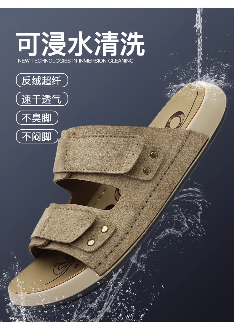 2026 Mens Sandals Slip On Leather Casual Couple Shoes For Men Soft Comfortable Mens Summer Shoes Handmade Men Outdoor Slippers