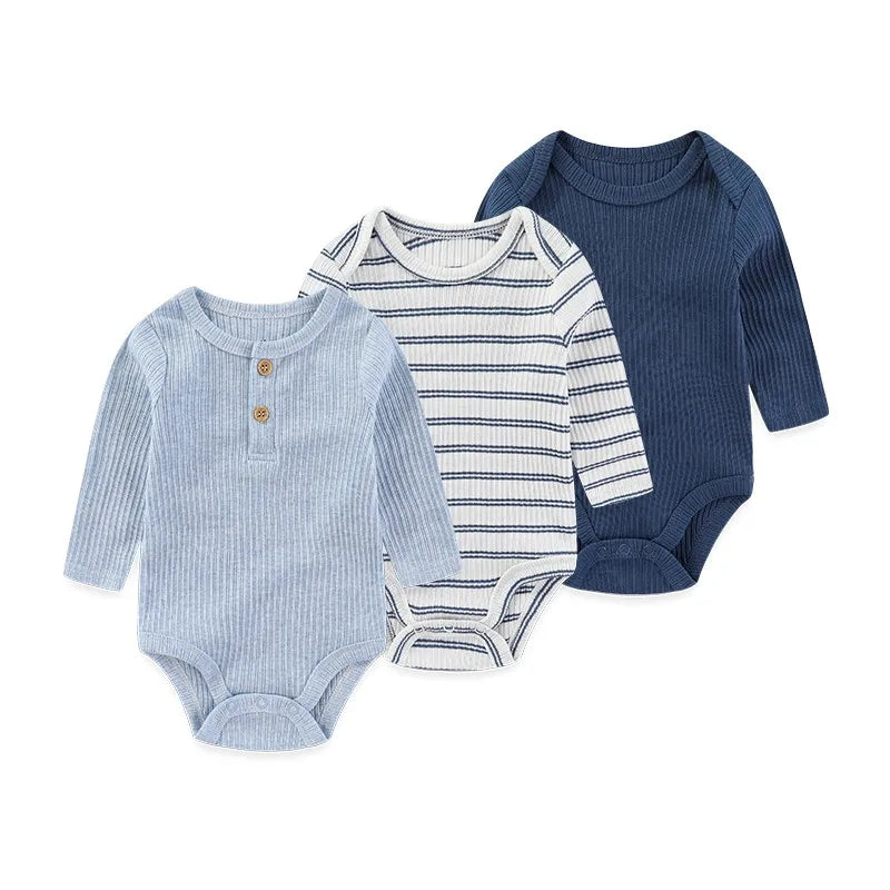 100% Cotton Jumpsuits 3Pieces Newborn Baby Boy Clothes Cartoon Bodysuit Print Long Sleeve Baby Girls Clothes 0-12M Spring Autumn