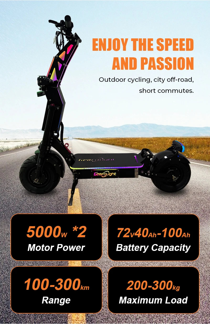 Geofought G14 13inch 14 Inch E Scooter 72V 10000w Dual Motor Top Powerful Scooter Fast Speed 40-100AH Adult Electric Scooter
