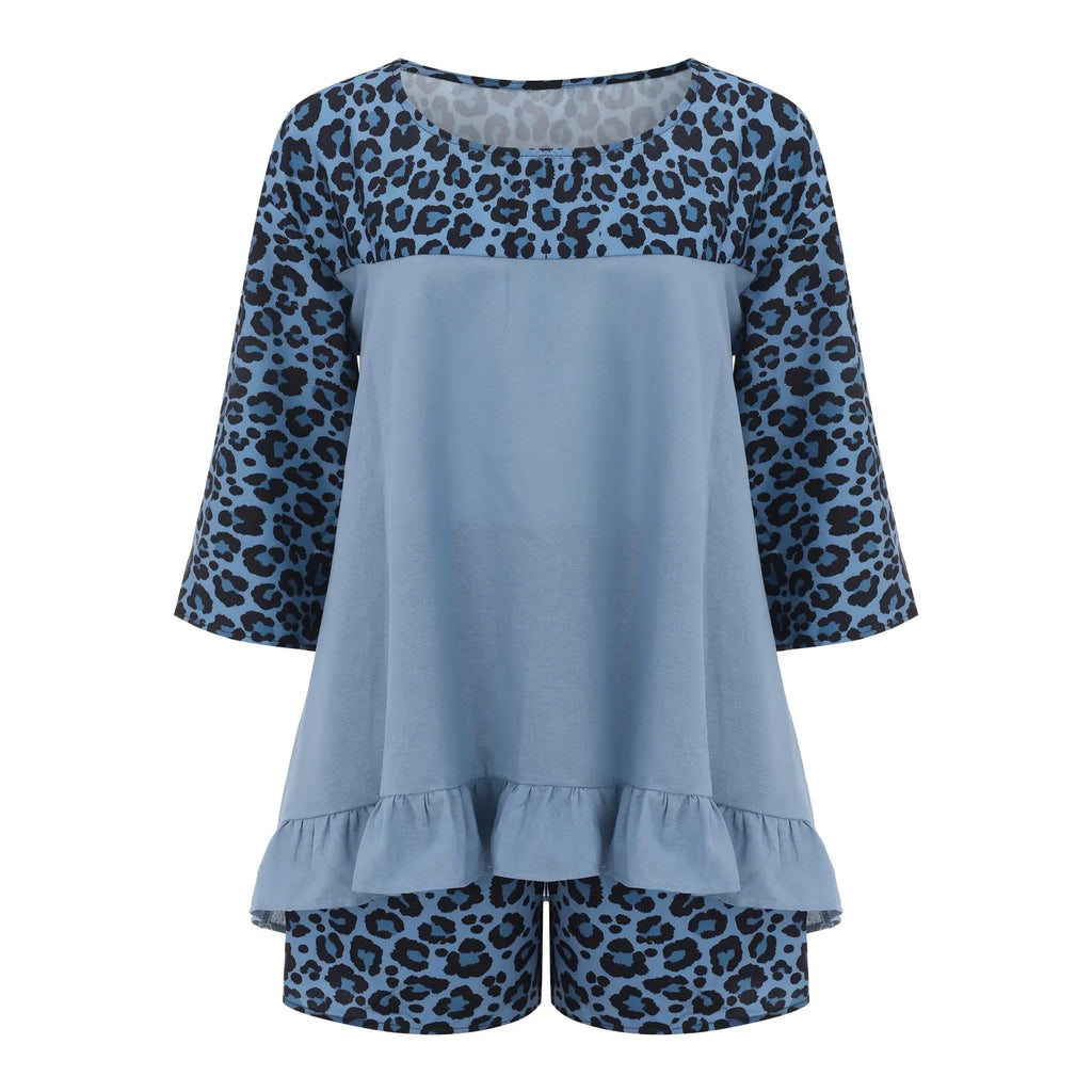 Women'S European And Fashion Leopard Print Stitching Loose Large Size Cotton And Linen Suit Ladies Board Shorts for Swimming