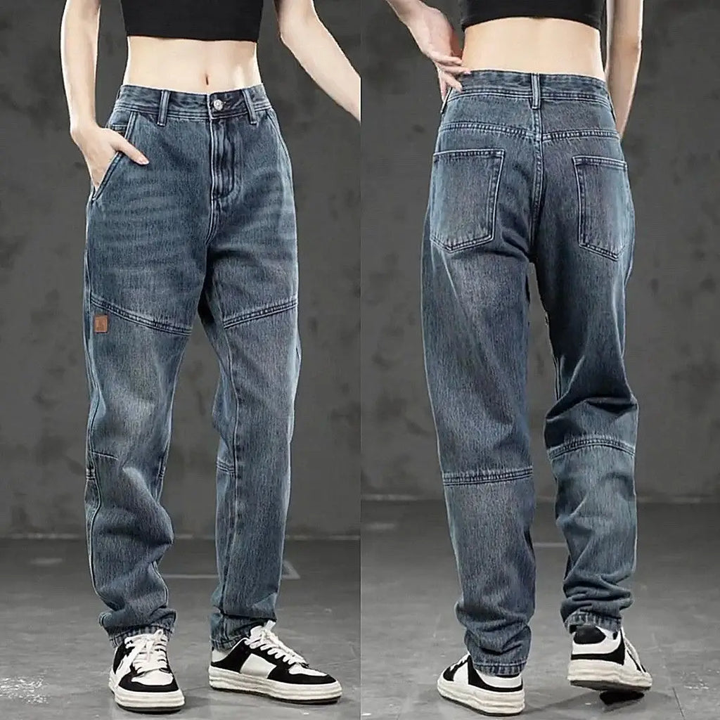 High-end Luxury Man Clothes 2026 New Men's Splicing Trend Stretch Straight Jeans Loose Harlan Low Rise Pants Casual Trousers
