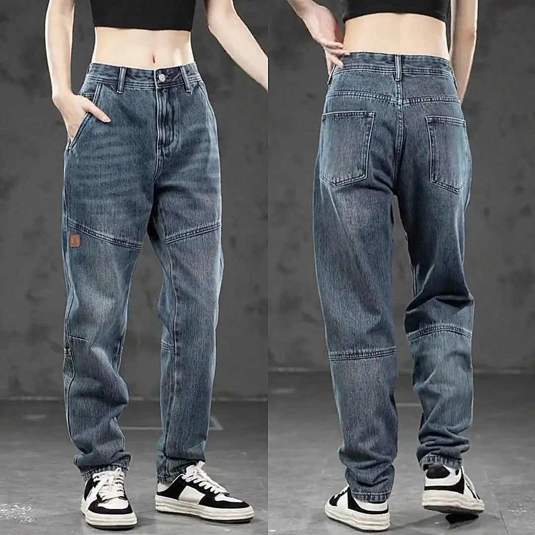 High-end Luxury Man Clothes 2026 New Men's Splicing Trend Stretch Straight Jeans Loose Harlan Low Rise Pants Casual Trousers