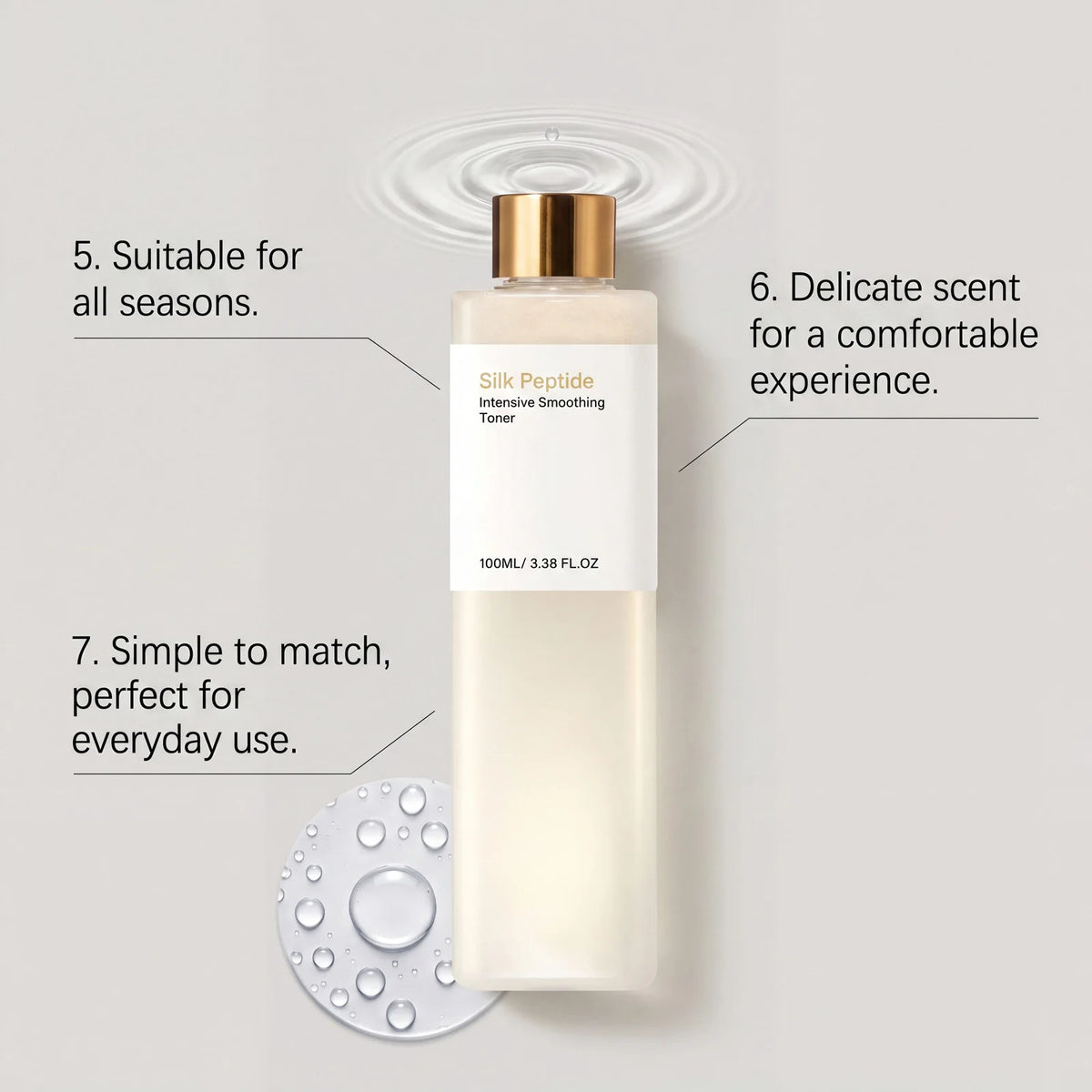 Silk Peptide Toner Long Lasting Moisturizing Deeply Nourishing Revitalize Skin Smoothing Gentle Intensive Smoothing Toner 100ml