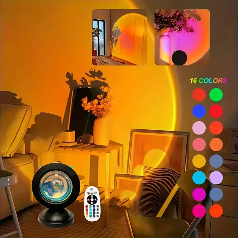 Sunset Light Projection Light With Remote Control 16-Color Night Light RGB Color Changing LED Light Bedroom Photography Prop