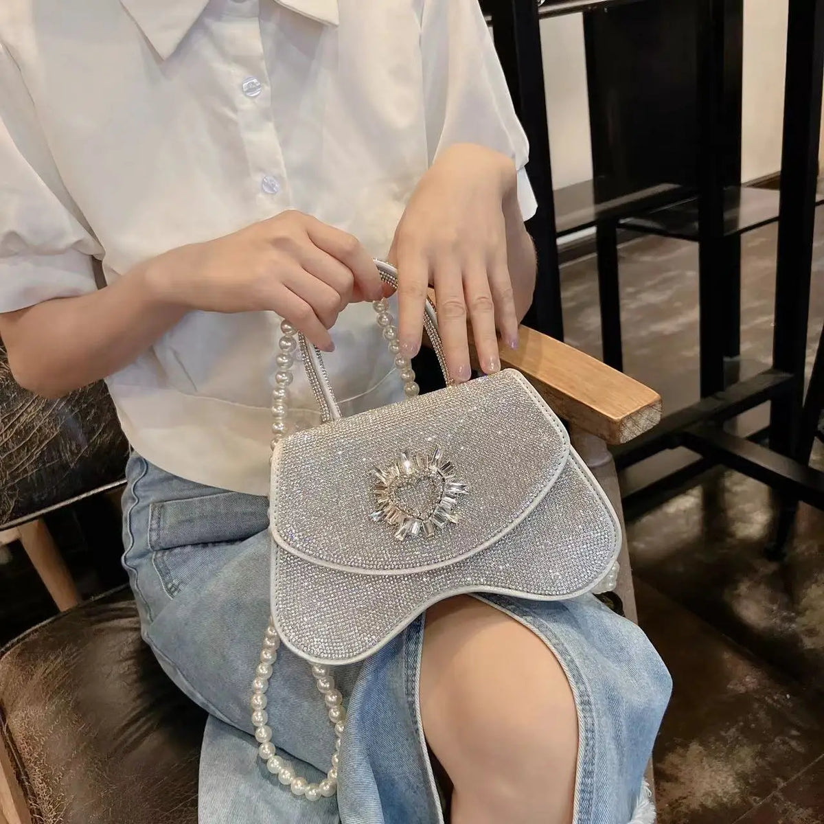 Luxury Women Handbag Glitter Shiny Rhinestones Diamonds Evening Bag Wedding Party Clutch Purse Wide Strap Shoulder Messenger Bag