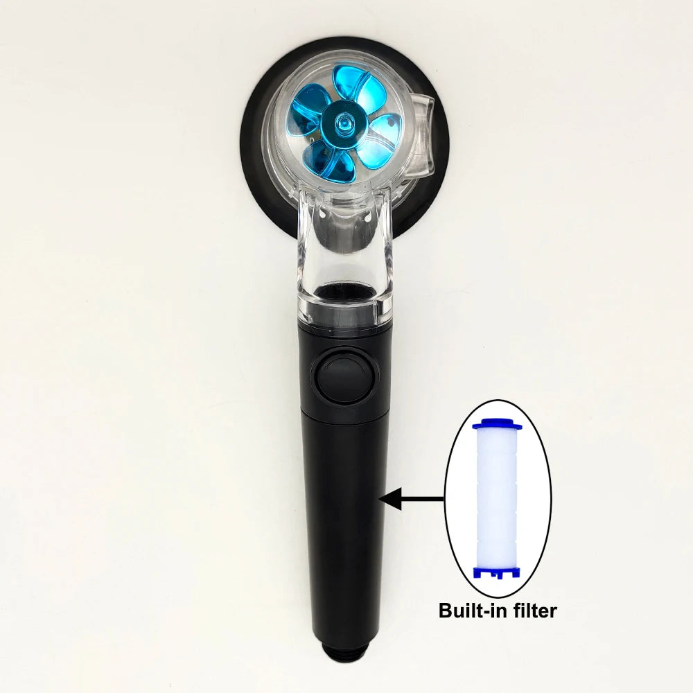 Turbo Propeller Big Boost Shower Head With Filter Stop Button 3 Modes Adjustable Spray Nozzle High Pressure Bathroom Shower Head