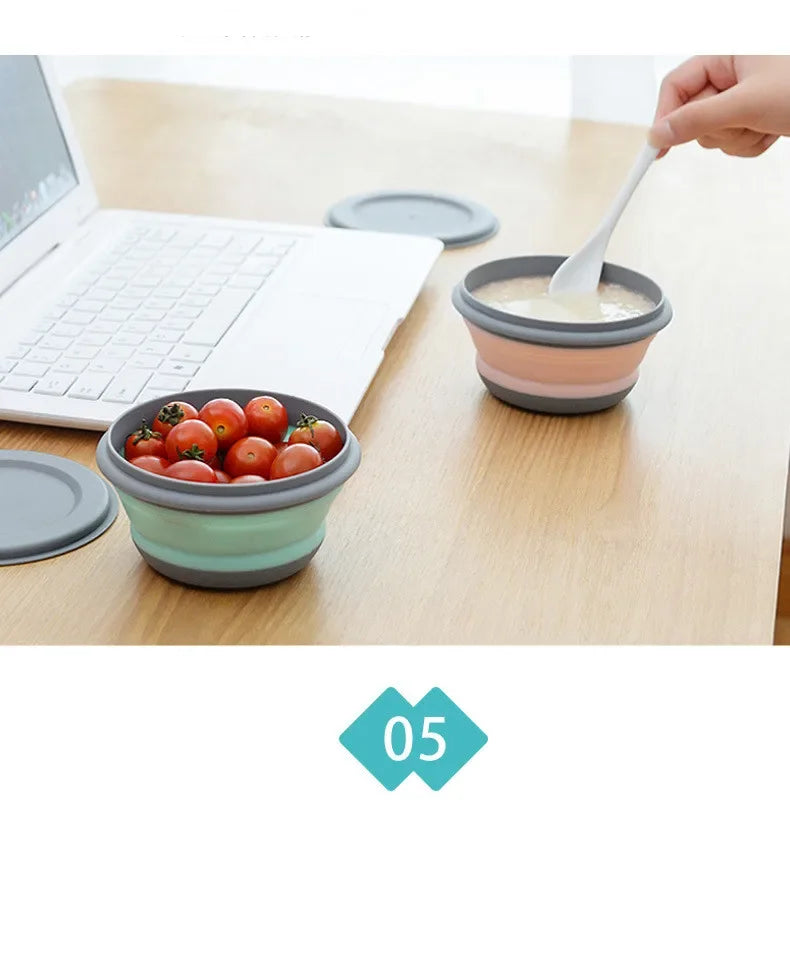 Portable Folding Lunch Box Bowl Sets Silicone 3Pcs/Set Food Container Outdoor Camping Tableware Set Foldable Salad Bowl with Lid