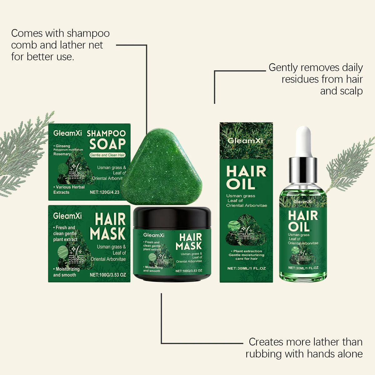 Usman Grass Shampoo Soap Hair Growth Oil Anti Loss Strengthen Hair Regrowth Nourish Improve Split End Repair Damaged Hair Mask
