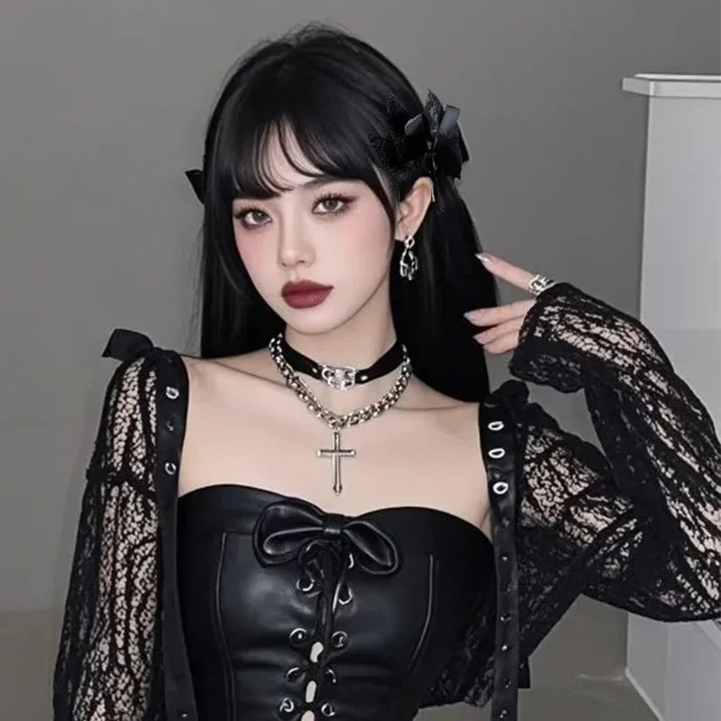 2pcs Gothic Girl's Street Exquisite Hair Accessories Fashion Bowknot Hair Clips Versatile Dressing Dark Style Bow Hair Clip 2025