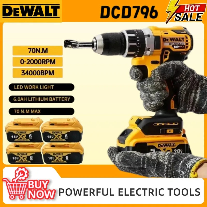 Dewalt DCD796 Cordless Impact Electric Drill Brushless Multifunctional  Screwdriver Rechargeable Power Tools For 18V Battery