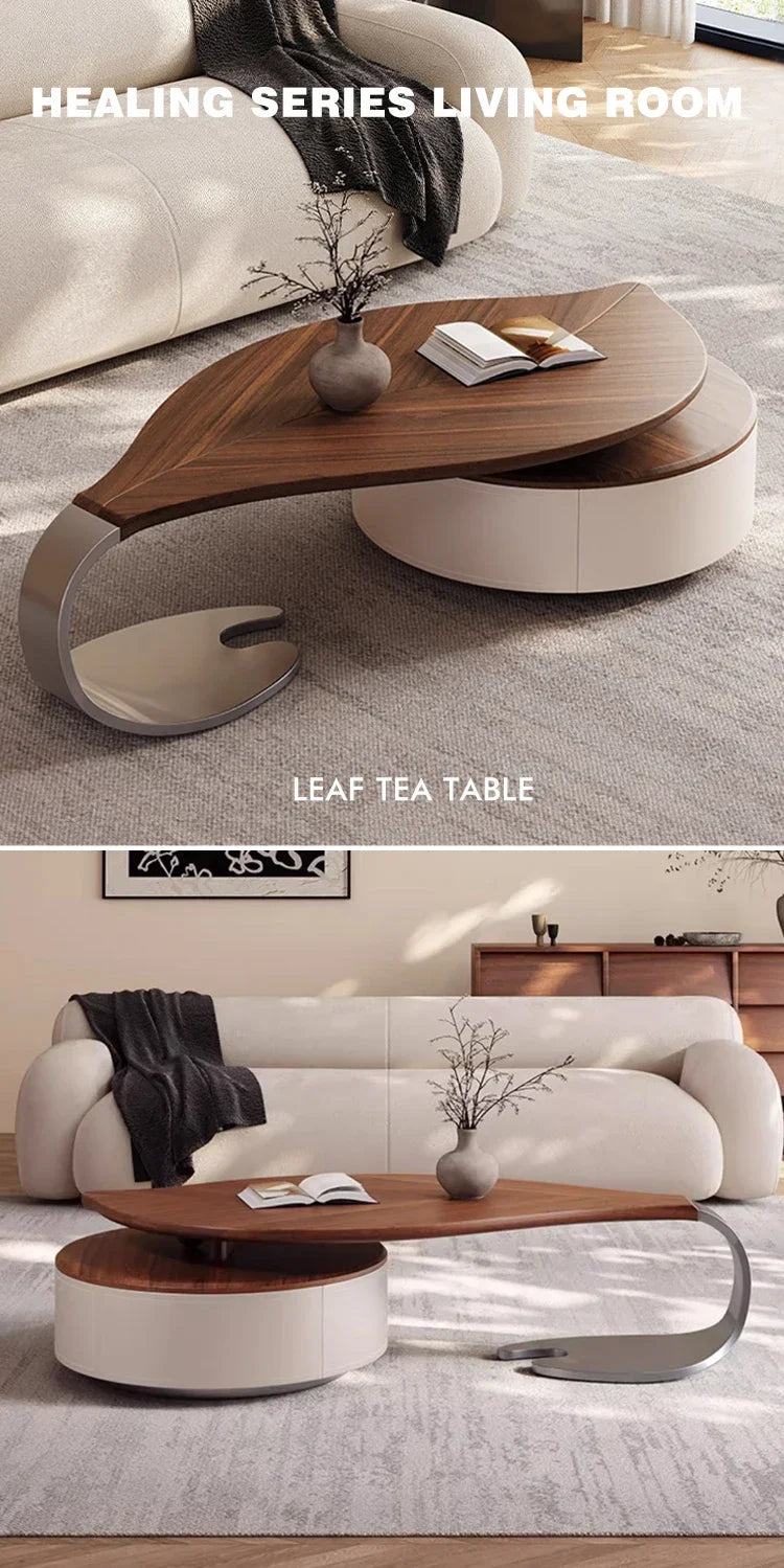 Custom Modern Leaf Shape Walnut Veneer Coffee    Light Luxury Living Room Home New Designer Creative Special Shape Coffee Tab