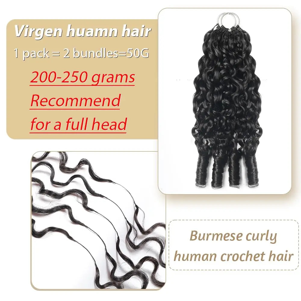 Burmese Curly Feather Crochet Human Hair Knotless Crochet Raw Hair Miracle Knots Double Drawn Vietnamese Crochet Human Hair