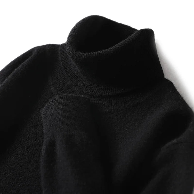 Men Turtleneck Cashmere Pullover 100% Pure Wool Knitwear Sweater Basic Solid Smart Casual Jumper Male Tops Autumn Winter