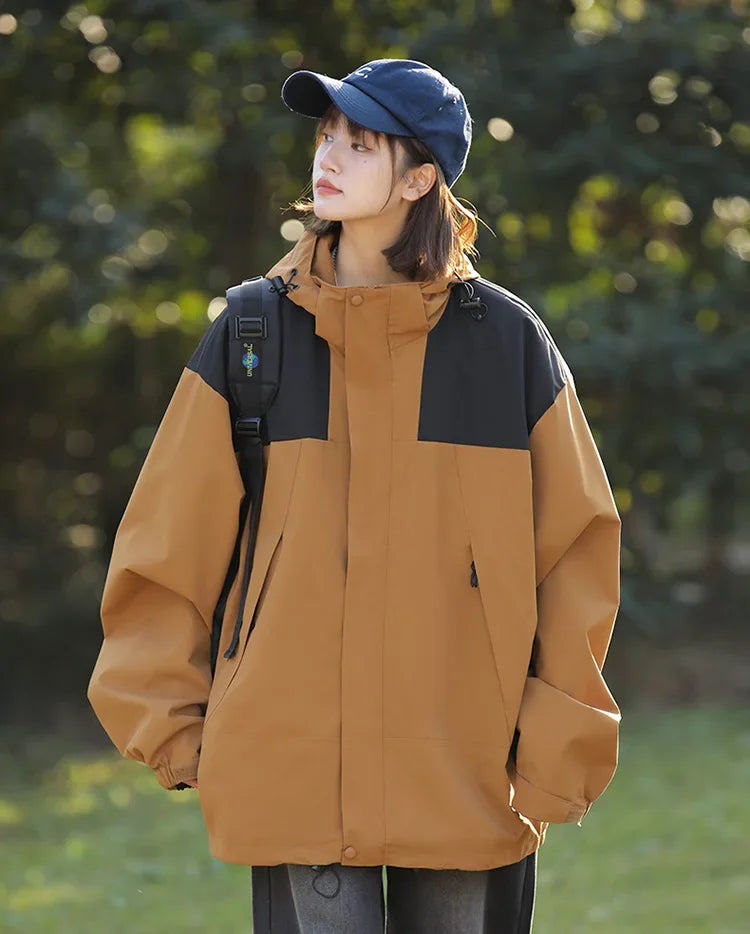 Women Outdoor Waterproof Cycling Jackets Autumn Winter Multi-Pocket Workwear Climbing Clothes Lightweight Loose Windbreaker Coat