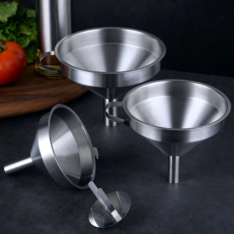 Funnel Kitchen 304 Stainless Steel Funnel Oil Liquid Funnel with Strainer Small Metal Food Oil Filter for Bottle Kitchen Gadgets