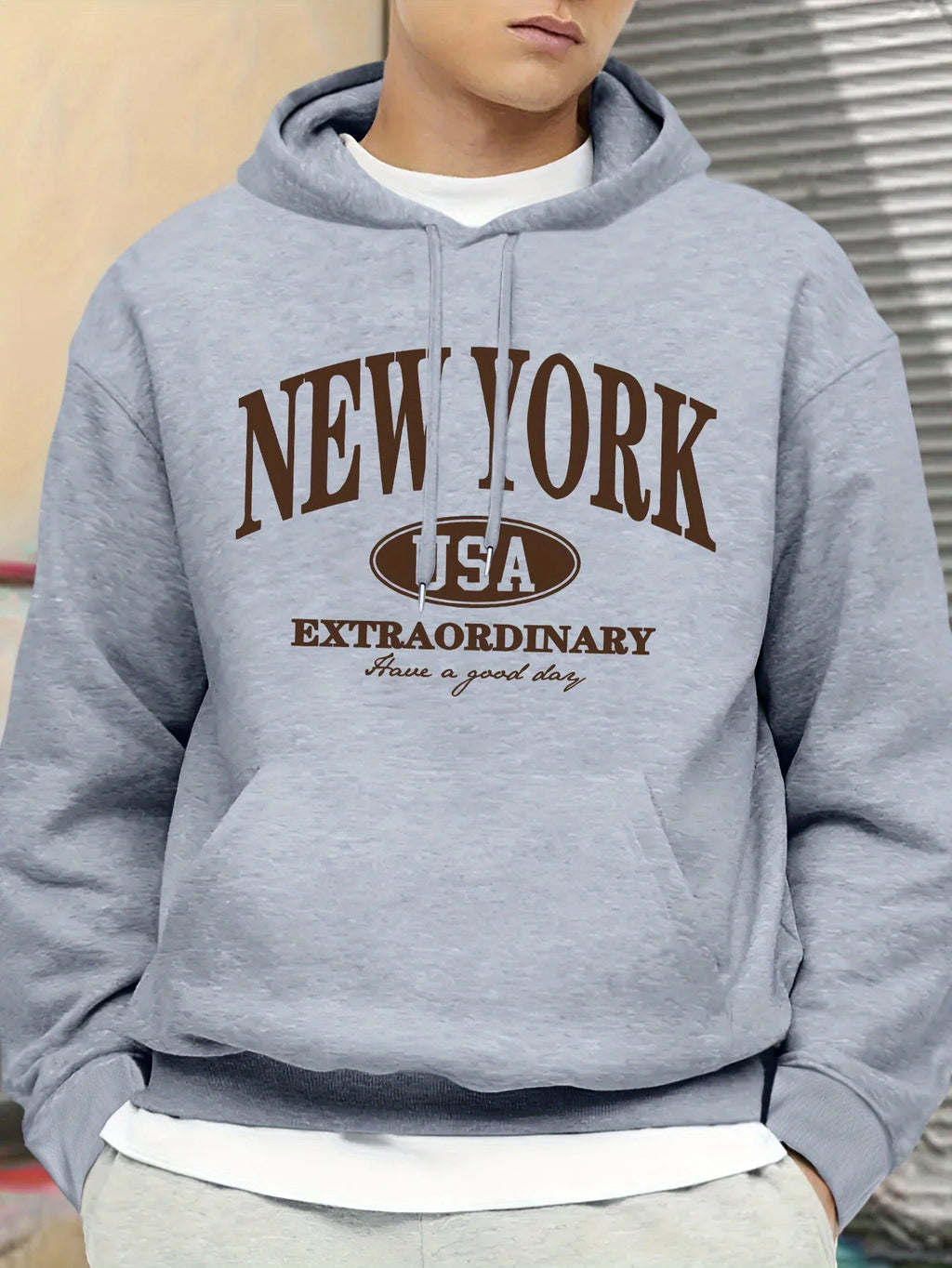 Men's New York Printed Casual Sweater Fashion Drawstring Hoodie Autumn and Winter Top Comfortable Versatile Long Sleeve Hooded Sweater (Niuwang Selection}