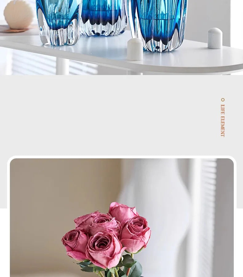 Transparent Blue Hydroponic Glass Vase Flower Pots Desk Decoration Flowers Arrangement Modern Floral Vases Room Aesthetic Decor
