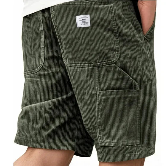 Summer Casual Corduroy Loose Elastic Waist Multi-Pocket Leisure Short Pants Men's Workwear Shorts Retro Style Male Trousers