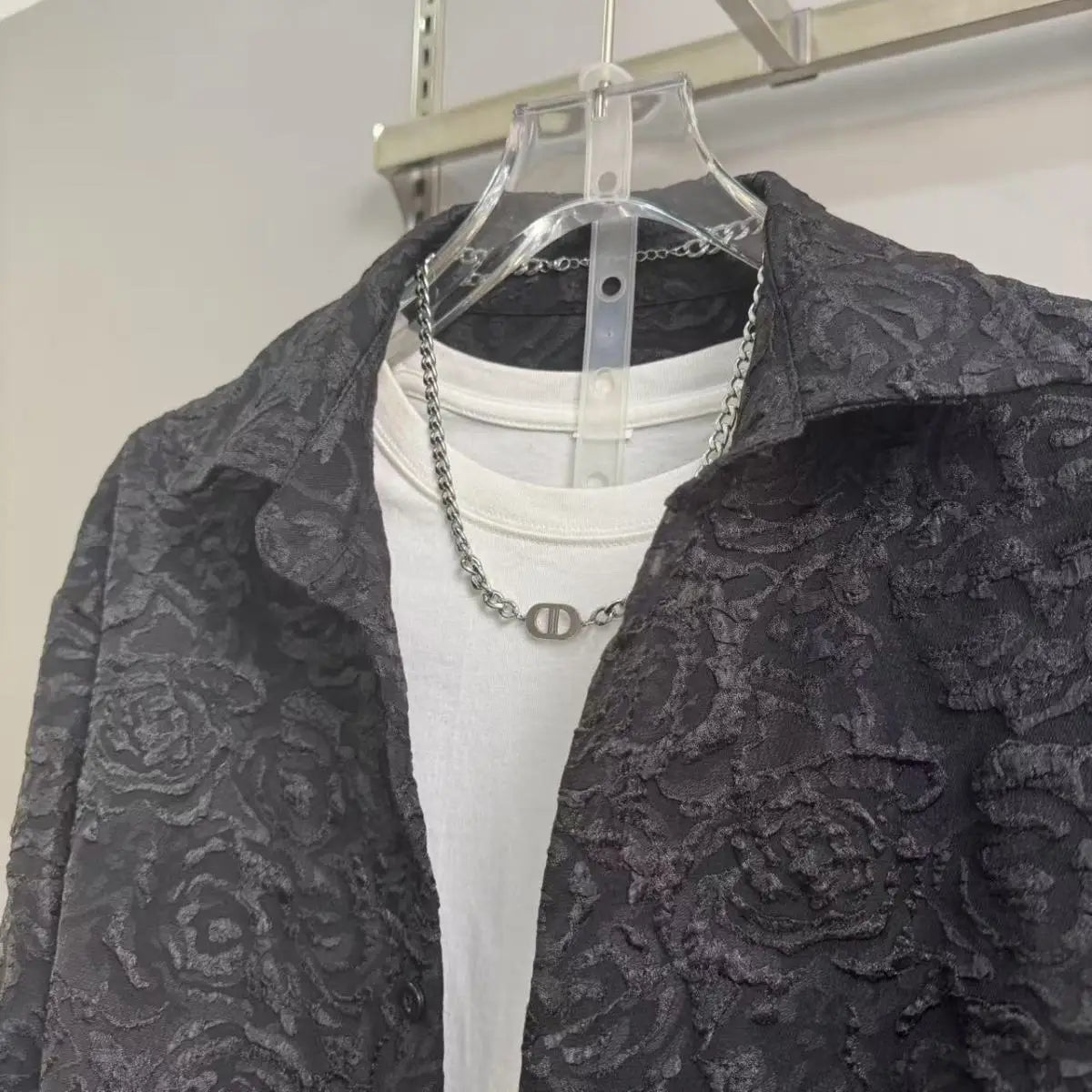 Men's casual collar jacquard shirt and pants two-piece set, spring and autumn new fashion and handsome set, complete set