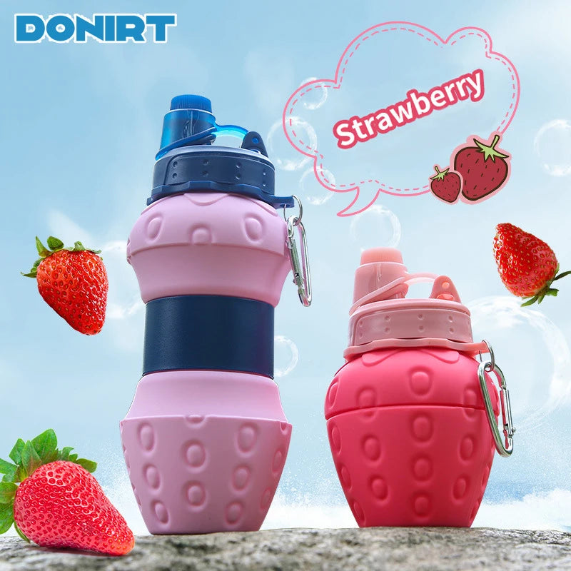 Portable Foldable Sports Water Bottle 600Ml Travel Sports Bottle Strawberry Shaped Water Bottle Kids Silicone Telescopic Cup