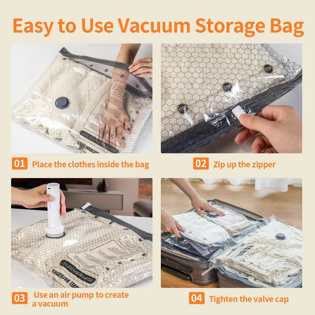 15-Pack Travel Vacuum Storage Bags with Electric Pump, Space-Saving Compression Bags for Clothes, Luggage, Cruise & Home Use