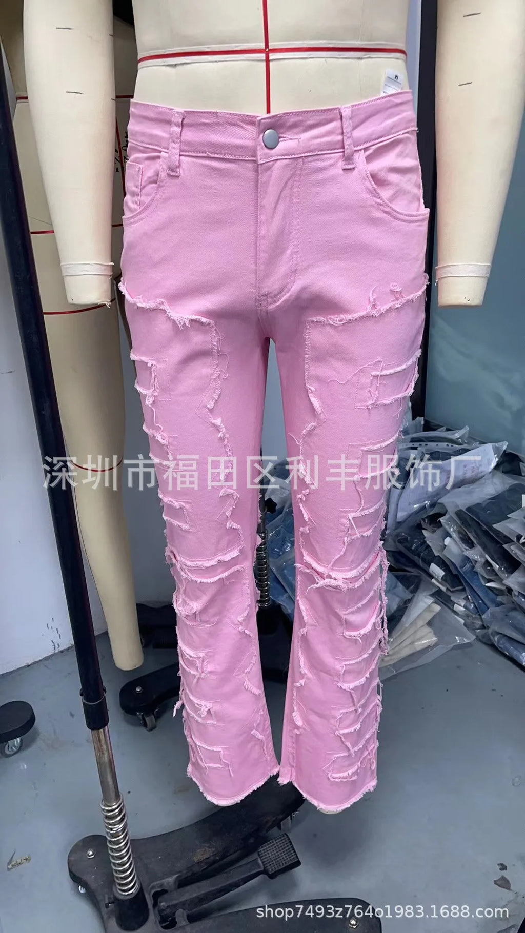 2026 New Men's Denim Straight-Leg Pants, European and American Street Fashion Ins Stretch Patch Denim Straight-Leg Pants